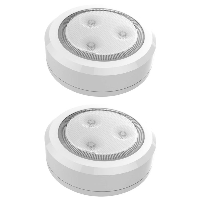 Brilliant Evolution Ultra Thin Wireless LED Touch Lights - Battery Operated Under Cabinet Lighting - Round Puck Lights for Closet, Countertop - Stick On Push Light for Home Decor - Pack of 2 - Image 1